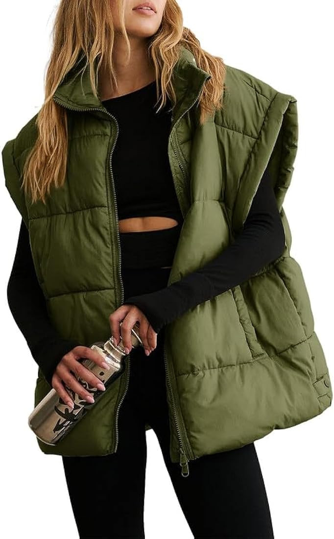 Dokotoo Women's Casual Winter Oversized Puffer Vest Stand Collar Flysleeve Insulated Padded Puffy... | Amazon (US)