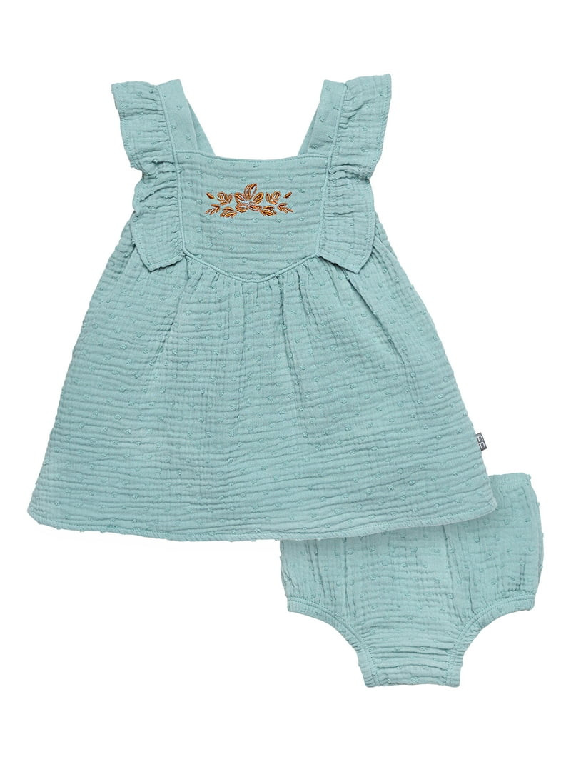 Modern Moments by Gerber Baby Girl Dress With Ruffle Sleeves and Diaper Cover, 2-Piece, Sizes 0/3... | Walmart (US)