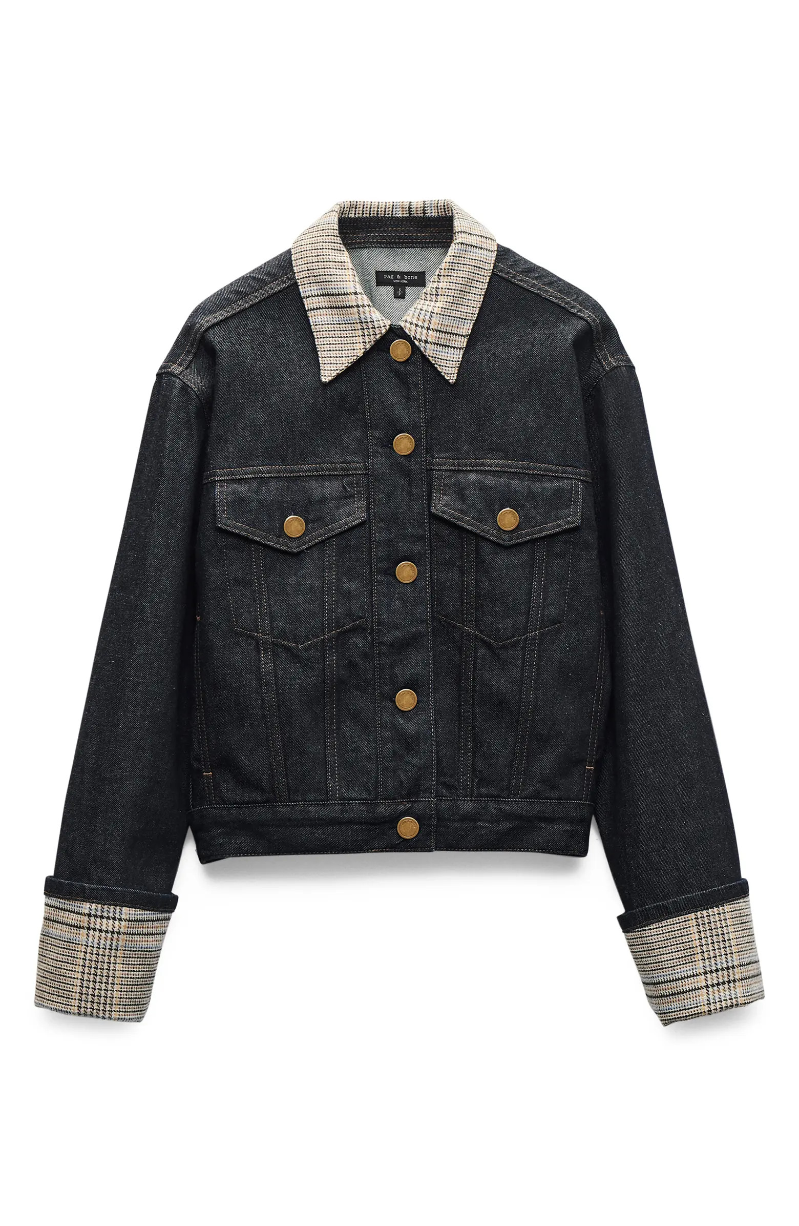 Harriet Contrast Print Denim Trucker Jacket | Nordstrom