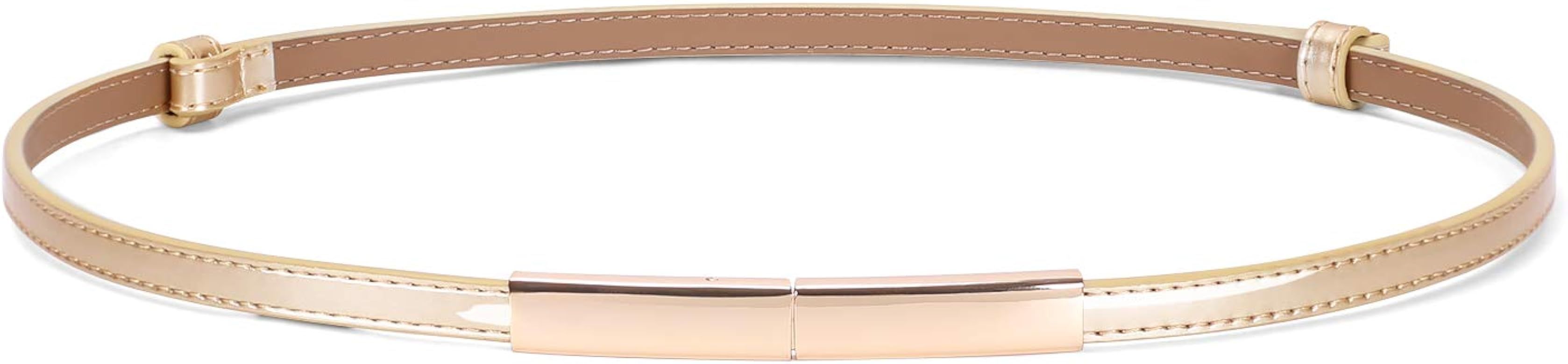 JASGOOD Women's Skinny Patent Leather Belt Adjustable Slim Waist Belt with Gold Buckle for Dress | Amazon (US)