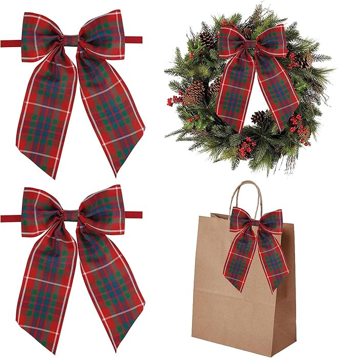 AIMUDI Christmas Bows for Gift Wrapping 6×9'' Red and White Plaid Bows for Christmas Tree Wreath... | Amazon (US)