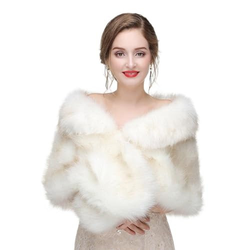 Faux Fur Shawl Wraps for Women Winter Scarf for Wedding Stole Shrug Fur Cape 1920s for Bride and Bridesmaids Wedding Evening Dresses(Champagne&Beige) | Amazon (US)
