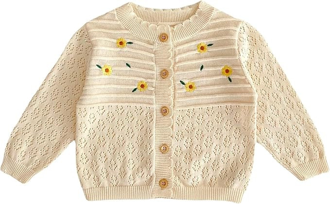HOOLCHEAN Baby Spring Summer Embroider Flower Thin Knitted Sweater Vintage Knit Cardigan | Amazon (US)