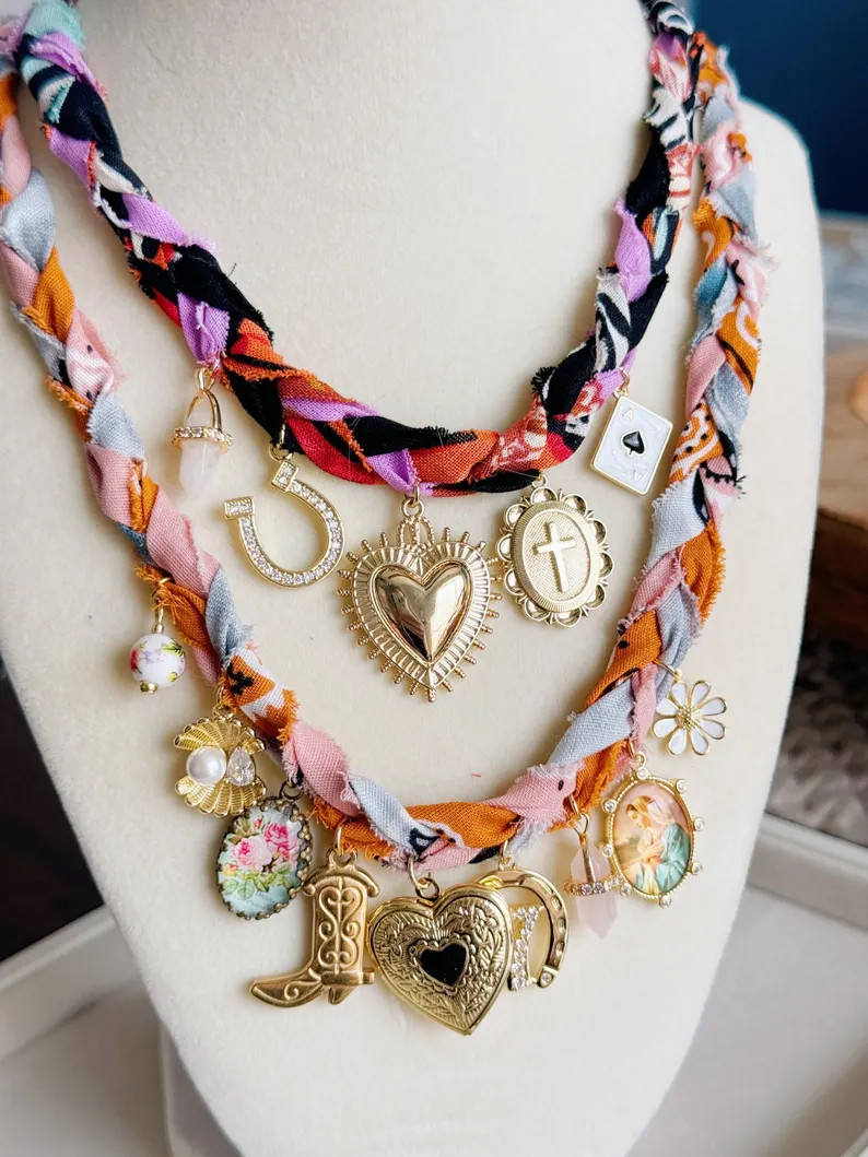 Bandana Charm Necklace, Southwestern Necklace, Charm Necklace - Etsy | Etsy (US)