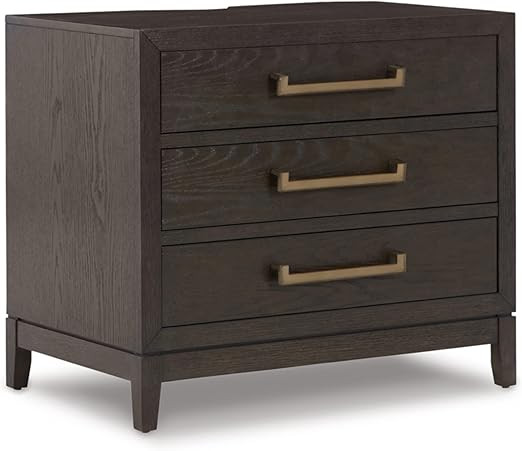 Signature Design by Ashley Burkhaus Mid-Century Modern 3 Drawer Nightstand with USB Ports, Dark B... | Amazon (US)