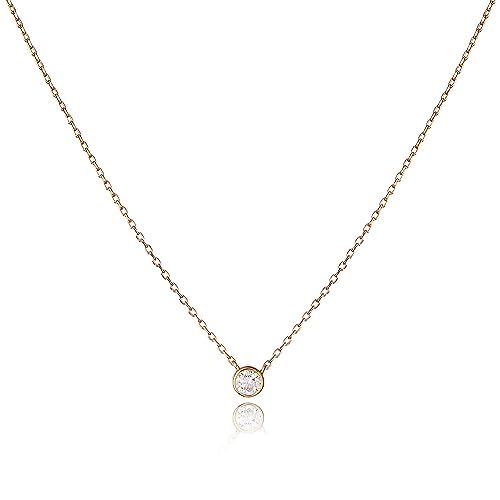 Handmade Dainty Cubic Zirconia Necklace - Sterling Silver Solitaire Pendant - Gold Necklace For W... | Amazon (US)