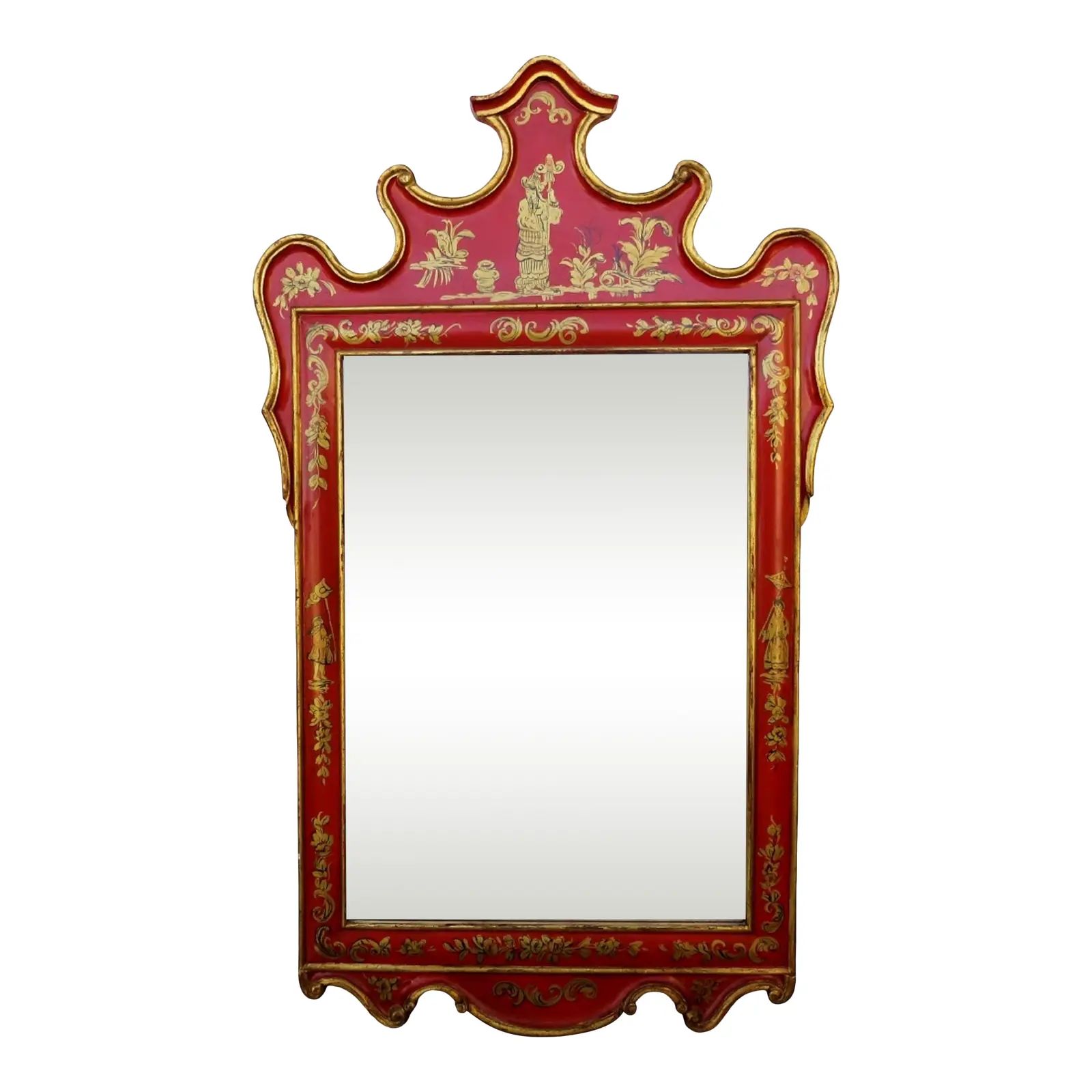 Red Decorative Formal Chinoiserie Mirror | Chairish