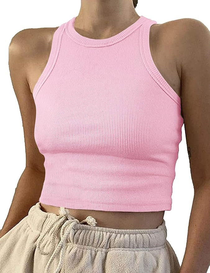 Artfish Women Casual Basic Sleeveless High Neck Rib-Knit Y2k Crop Tank Top | Amazon (US)