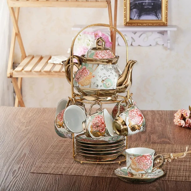 Tea Set 13Pcs British Style Series Porcelain Tea Cups and Saucers Set Coffee Cups Tea Cup Set Wit... | Walmart (US)