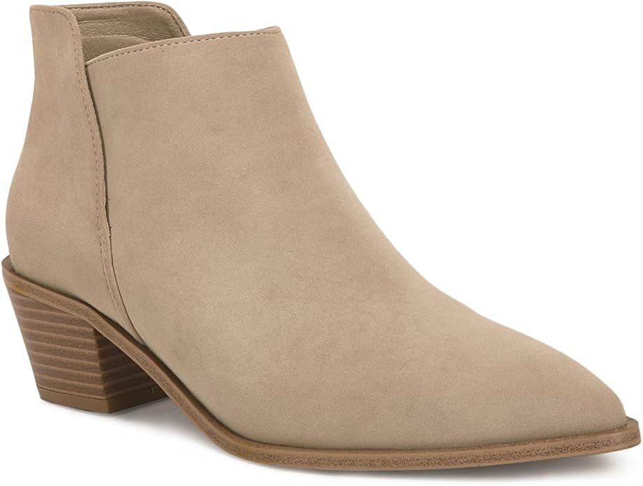 Juliet Holy Womens Low Heel Booties Slip on Pointed Toe Chunky Stacked Elastic Short Ankle Boots | Amazon (US)