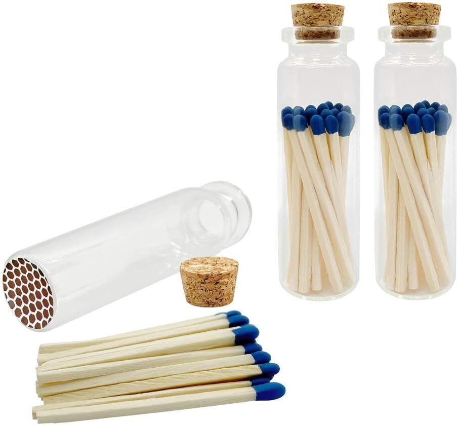 2" Elegant Navy Tip Safety Matches | 3 Glass Bottles Each with Cork Top, Striker & 20 Matchsticks... | Amazon (US)