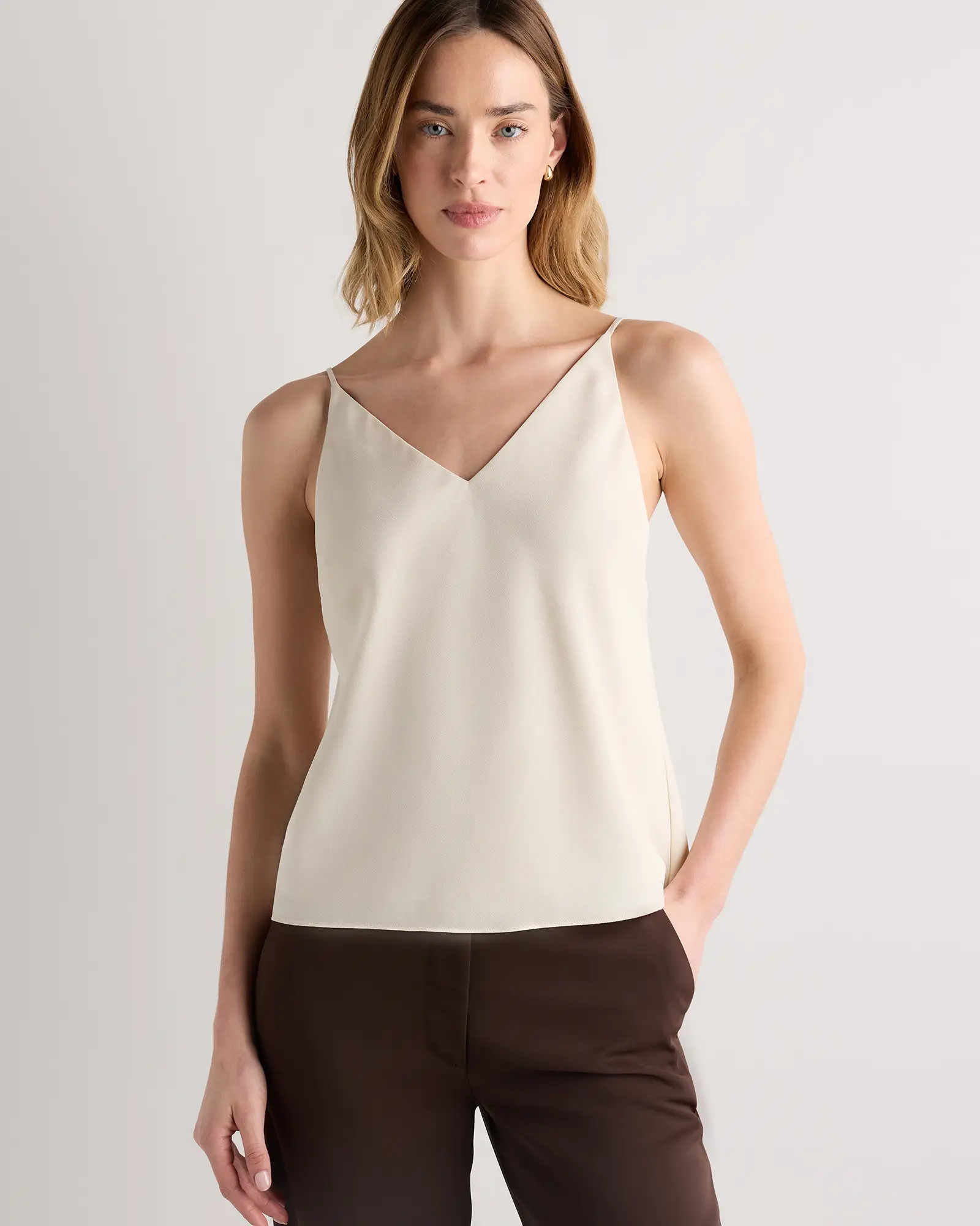 Matte V-Neck Cami in Porcelain Ivory | Quince