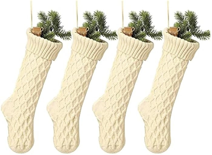 YUANQIAN 4 Pack Christmas Stocking 18 Inches Large Cable Knitted Stocking Decorations for Family ... | Amazon (US)