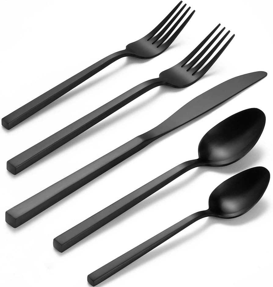 Alata Cube Black 20-Piece Forged Silverware Set Stainless Steel Flatware Set,Service for 4,Matte ... | Amazon (US)