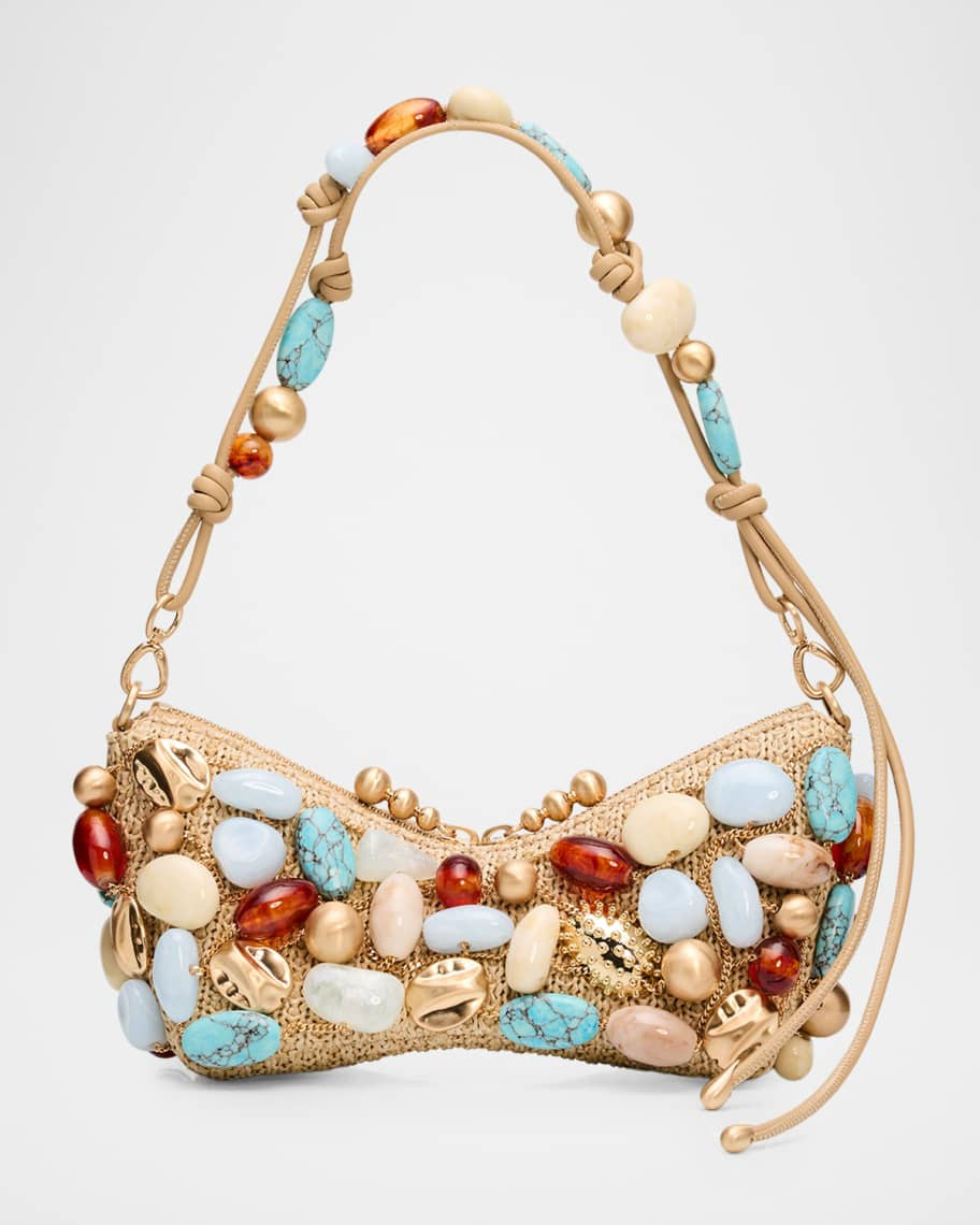 Cult Gaia Mercier Embellished Raffia Butterfly Shoulder Bag | Neiman Marcus