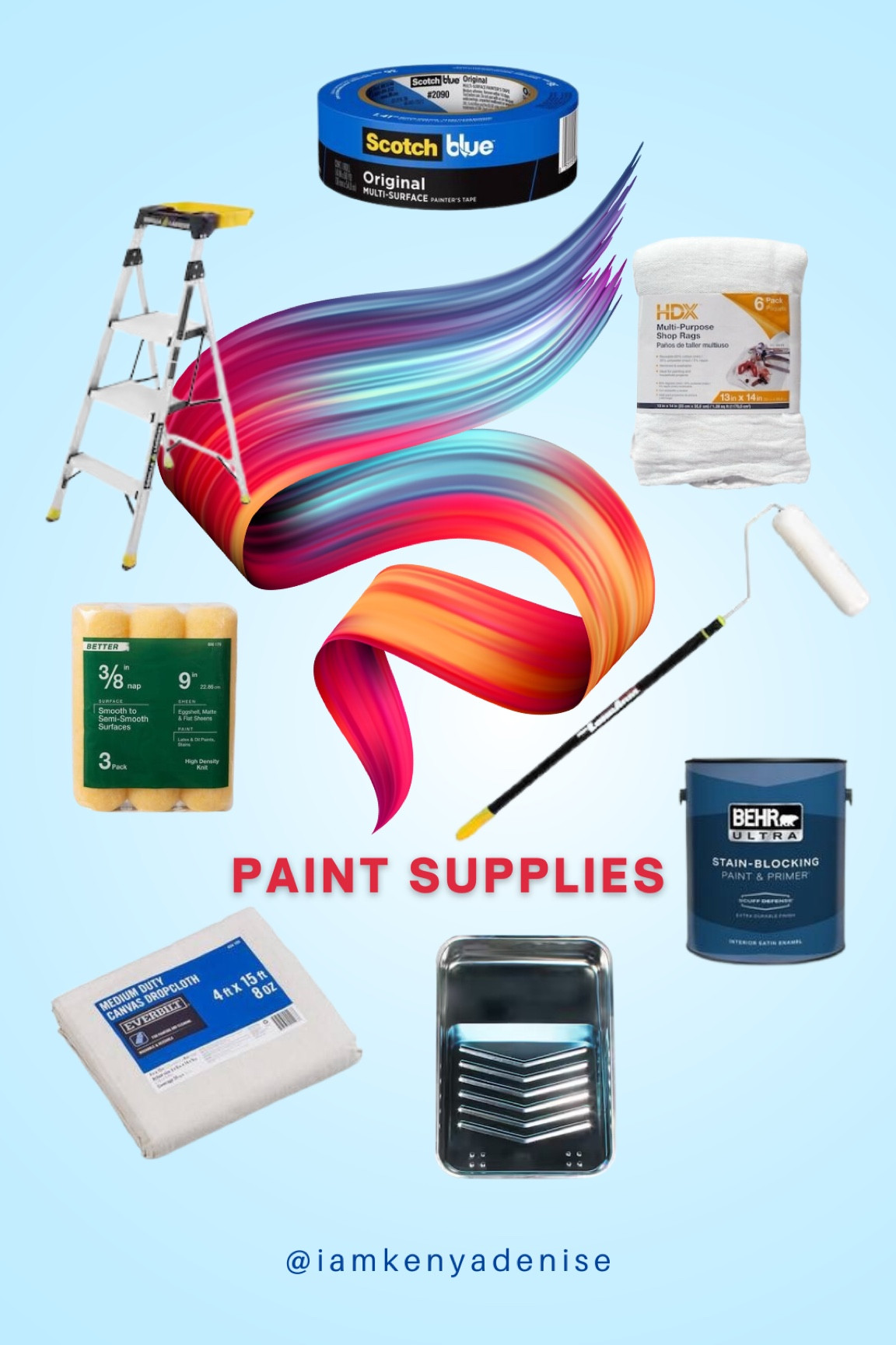 Paint supplies, paintbrush, paint roller tray, drop cloth, painters tape 

#LTKHome #LTKFallSale