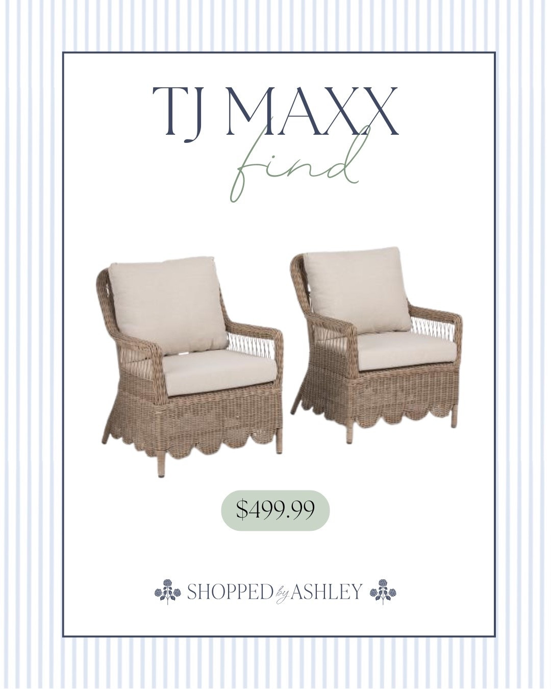 New outdoor chairs online at TJ Maxx! Love the scallop detail 

TJ Maxx chairs, HomeGoods find, outdoor chairs, patio furniture, spring refresh, patio refresh, designer look, look for less

#LTKSeasonal #LTKHome