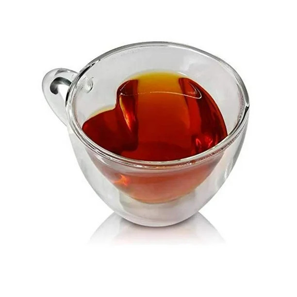 Heart Love Shaped Double Wall Glass Mug Resistant Kungfu Tea Mug Milk Lemon Juice Cup Drinkware L... | Walmart (US)
