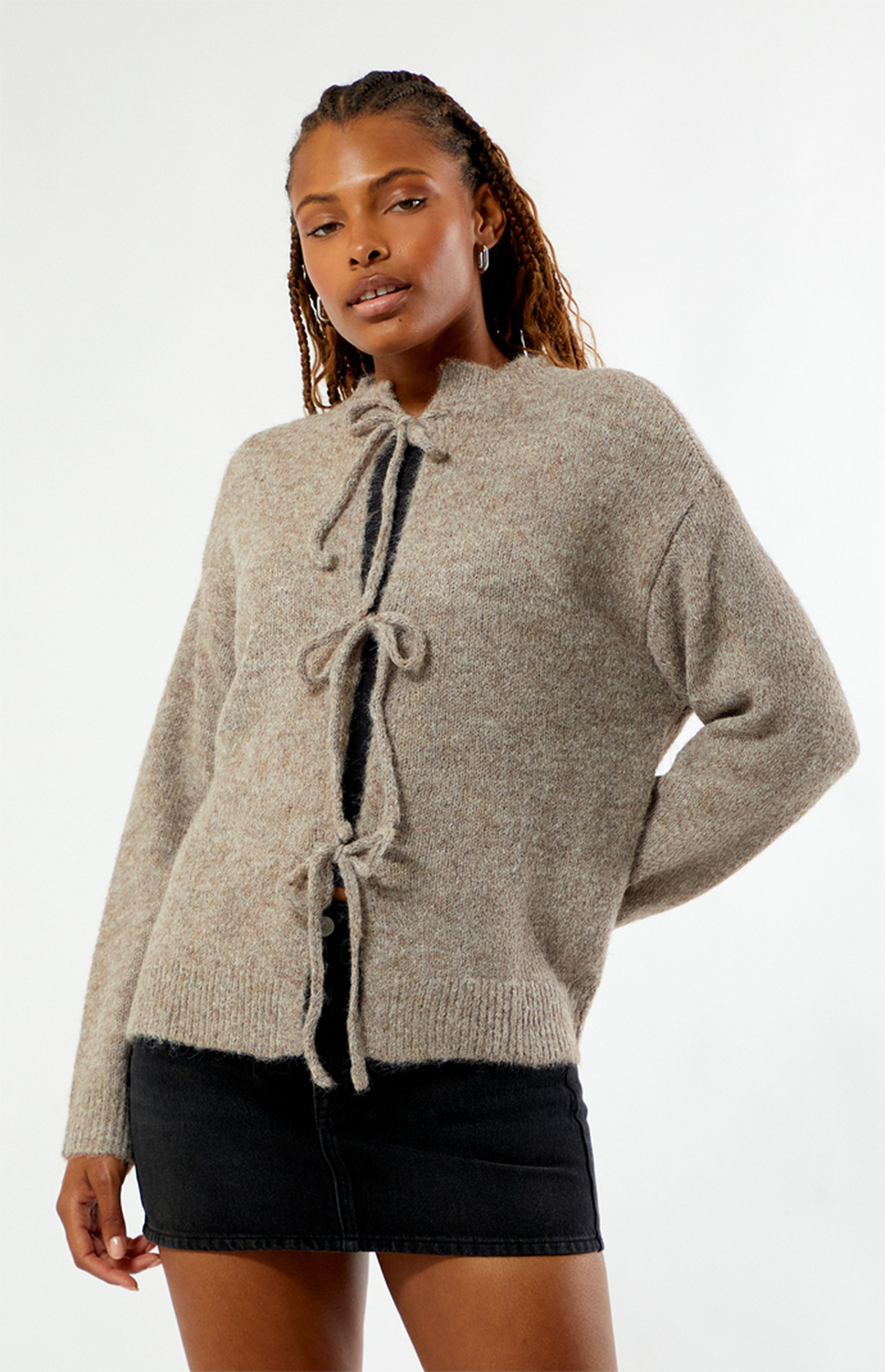 Daisy Street Tie Front Slouchy Knit Oversized Cardigan | PacSun