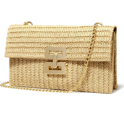 LUOFMISS Straw Clutch Purse Crossbody Bag for Women Designer Evening Handbag Casual Summer Beach Straw Shoulder Bag | Amazon (US)