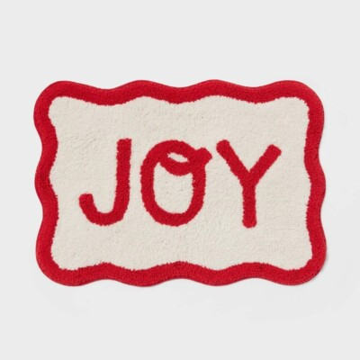 17"x24" Christmas 'Joy' Scalloped Boarder Bath Rug Cream/Red - Wondershop | eBay US