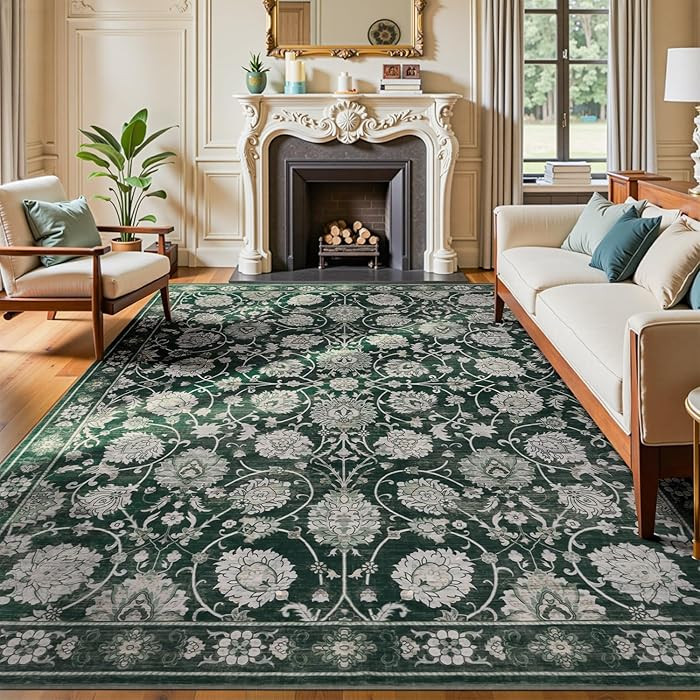 Floral 8x10 Area Rugs for Living Room, Washable Large Bedroom Rug, Soft Non Slip Carpet, Stain Re... | Amazon (US)