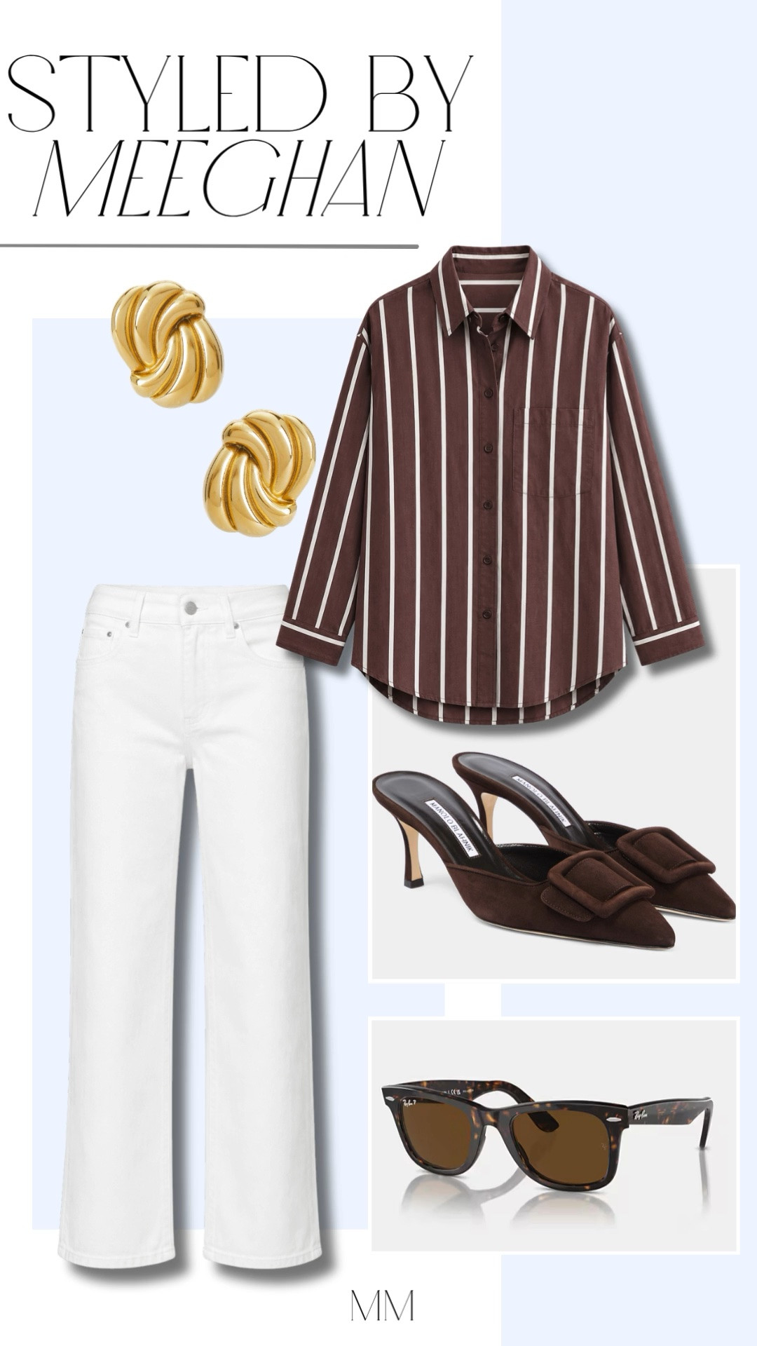Chocolate brown + white is such a chic combo 🤎 This striped button down with white wide leg denim is the perfect elevated everyday look. Finished with kitten heels, statement gold earrings, and classic tortoise sunnies for an effortless polished vibe. [brown outfit ideas, striped button down outfit, white jeans outfit, fall outfit inspo, chic casual outfit, elevated basics, neutral outfit ideas, old money style, classy everyday outfit, capsule wardrobe, work to dinner outfit, wide leg white jeans, brown heels outfit, effortless style, LTK fashion finds]

#LTKOver40 #LTKootd #LTKWorkwear