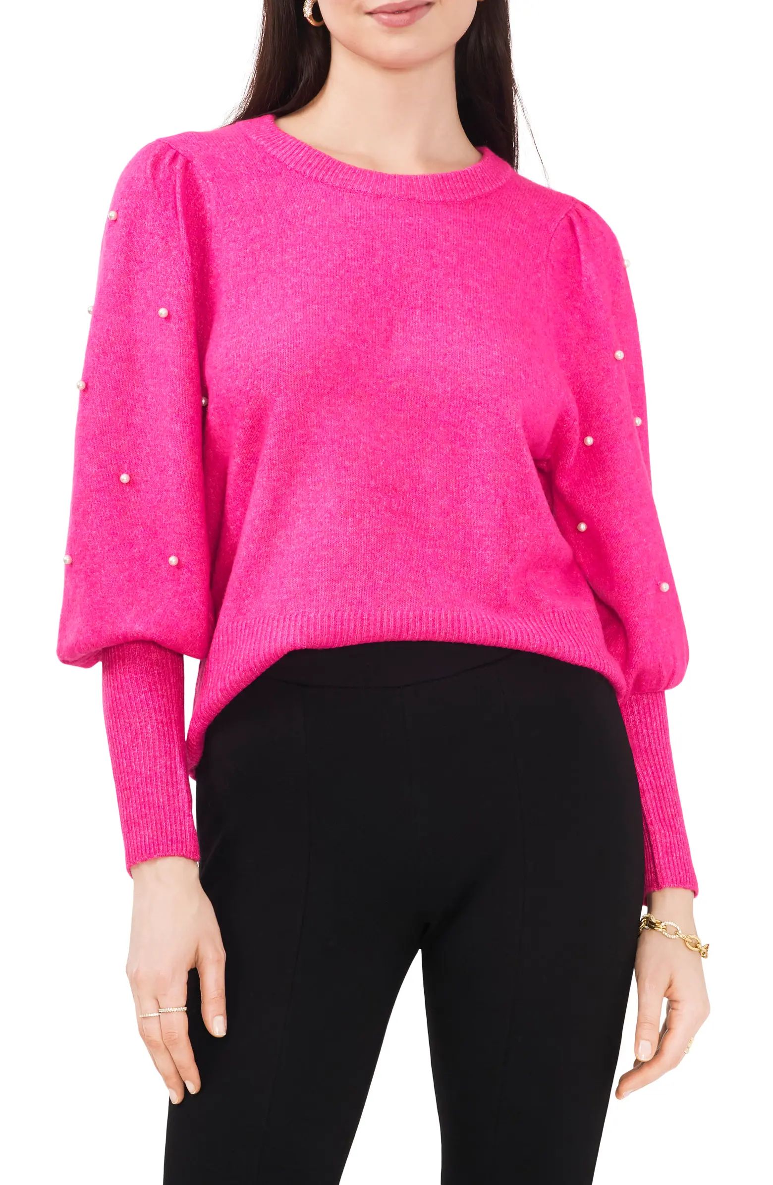 Chaus Imitation Pearl Juliet Sleeve Sweater | Nordstrom | Nordstrom