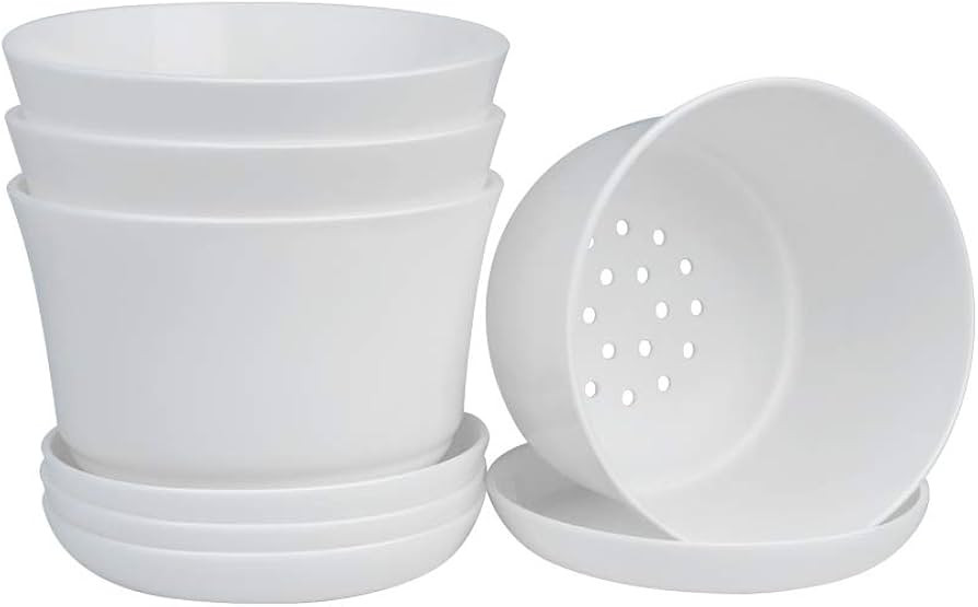 GrowLED 4 Inch Plastic Planters with Drainage Garden Pot Modern Decorative Gardening Pot for Indo... | Amazon (US)
