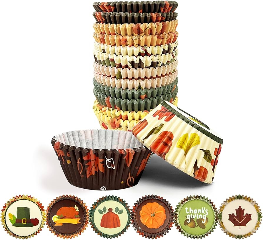 qiqee Cupcake Liners Thanksgiving Small Fall Muffin Cases No Smell, Food Grade Baking Cups Paper ... | Amazon (US)