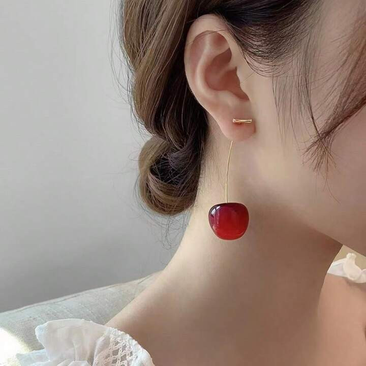 1pair Red Cherry Fruit Shaped Earrings, Sweet & Versatile & Fashionable | SHEIN USA | SHEIN
