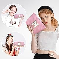 YOOLIFE Valentines Day Gifts - Personalized Initial Cute Pink Cosmetic Makeup Bag Make Up Bag Tra... | Amazon (US)