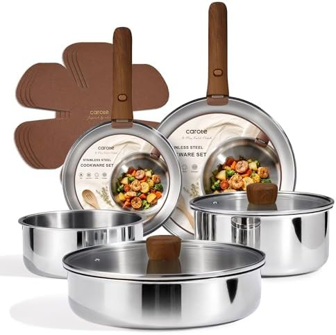 CAROTE 13 PCS Tri-Ply Stainless Steel Cookware Set with Detachable Handle, Pots and Pans Set, Ind... | Amazon (US)