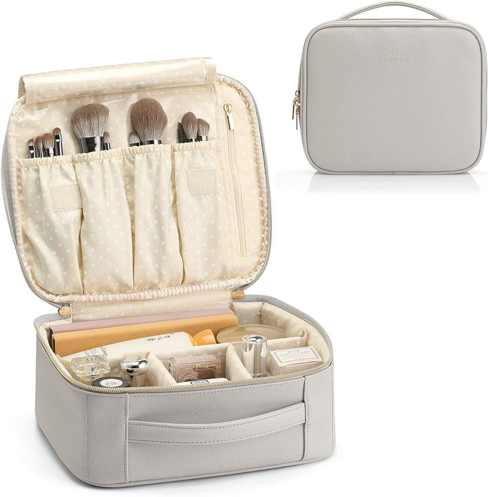 Vlando Travel Makeup Cosmetic Case Organizer Portable Storage Bag with Adjustable Dividers for Co... | Amazon (US)