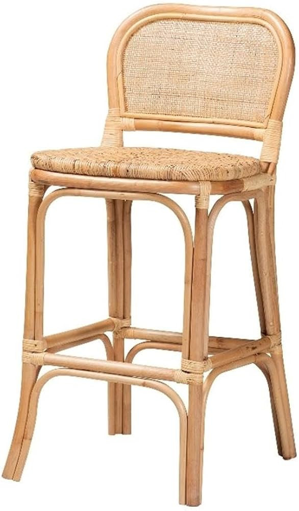 Baxton Studio Adrena Modern Bohemian Natural Brown Rattan Bar Stool | Amazon (US)