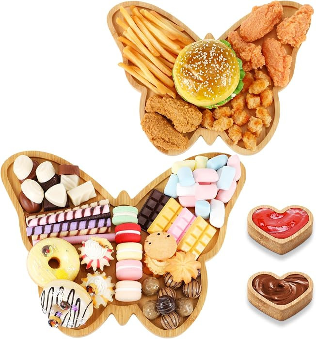 Rtteri 4 Pcs Butterfly Charcuterie Board, Wooden Food Serving Platter Trays with 2 Heart Shaped D... | Amazon (US)