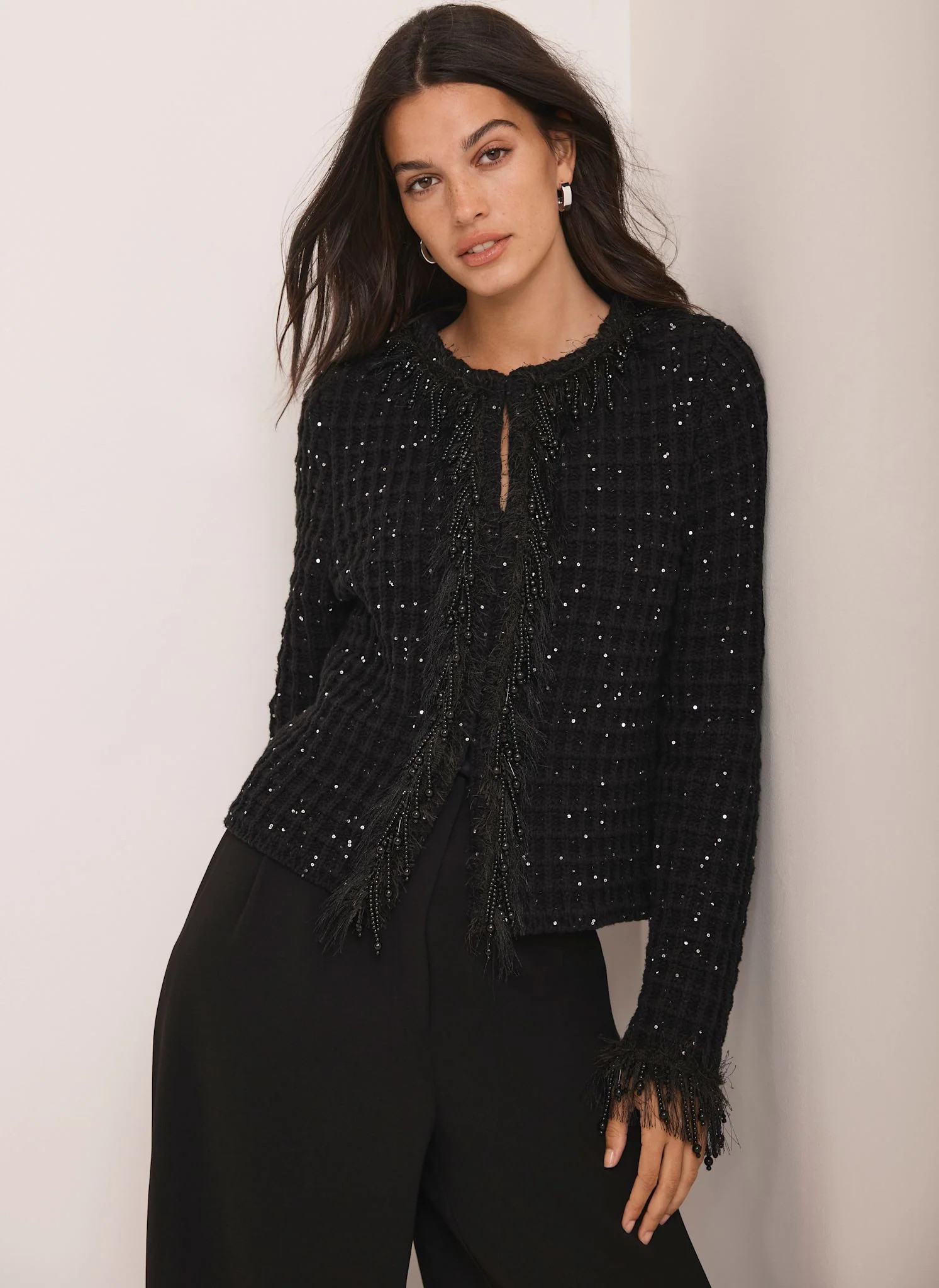 Black Sequin Embellished Jacket | Mint Velvet