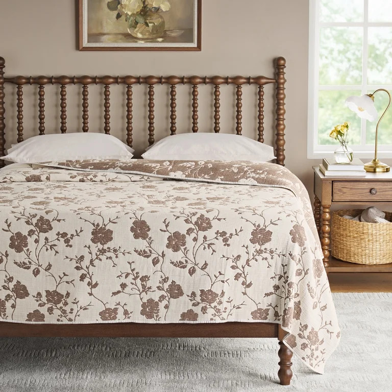 The Pioneer Woman Agatha Floral Gauze Quilt, Full/Queen, Tibet Brown, Reversible Bedding | Walmart (US)