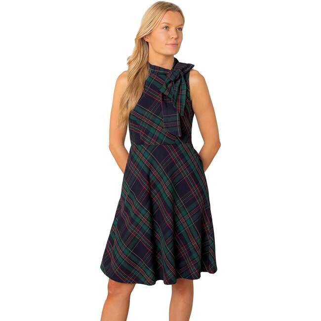 Hope & Henry | Organic Sleeveless Bow Neck Dress, Scottish Plaid | Organic Cotton (Blue, Size 6) | Maisonette | Maisonette