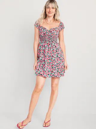 Waist-Defined Floral Mini Dress for Women | Old Navy (US)