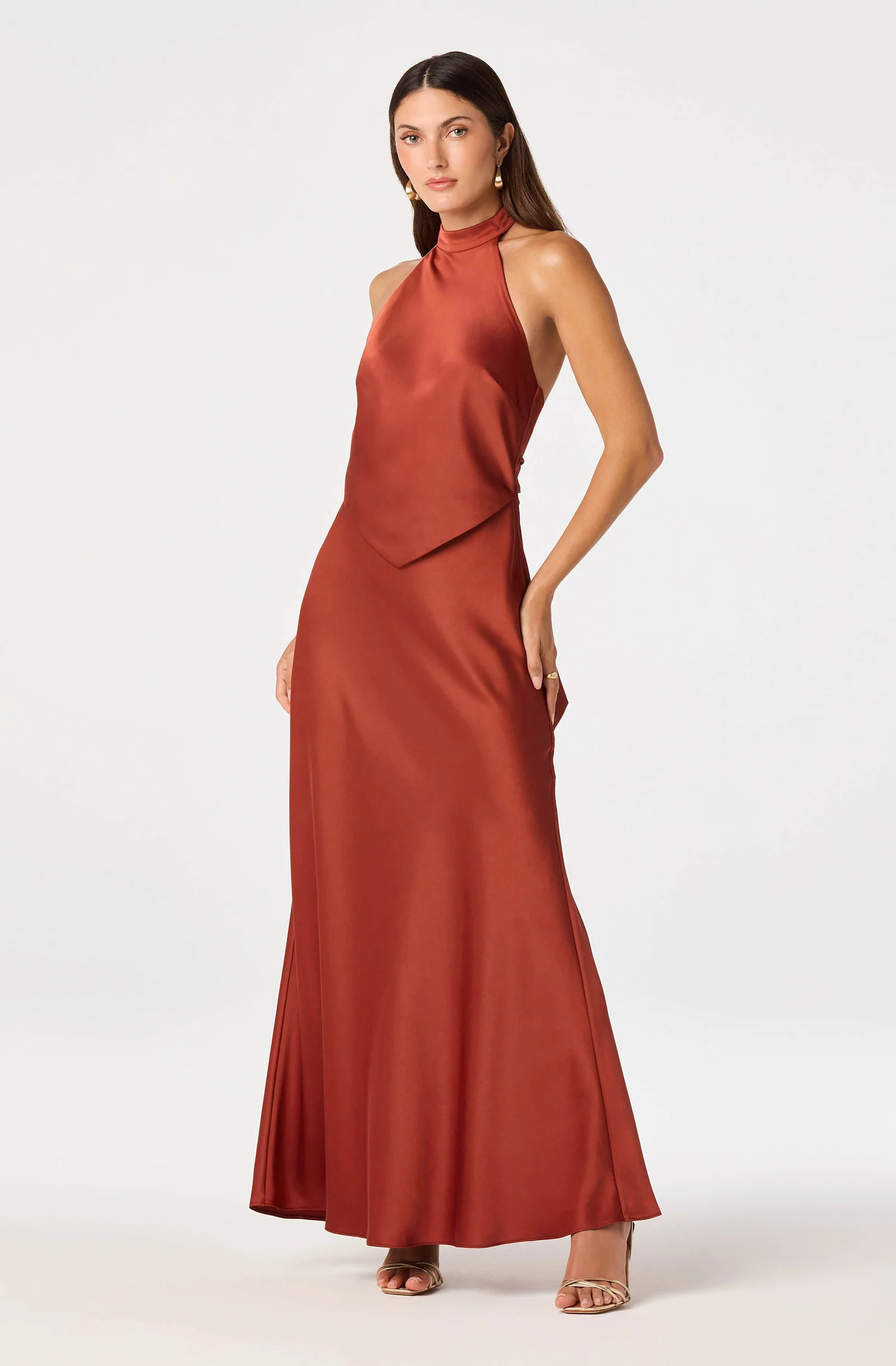 Viridiana Satin Halter Maxi Dress - Sienna / M | ASTR The Label (US)