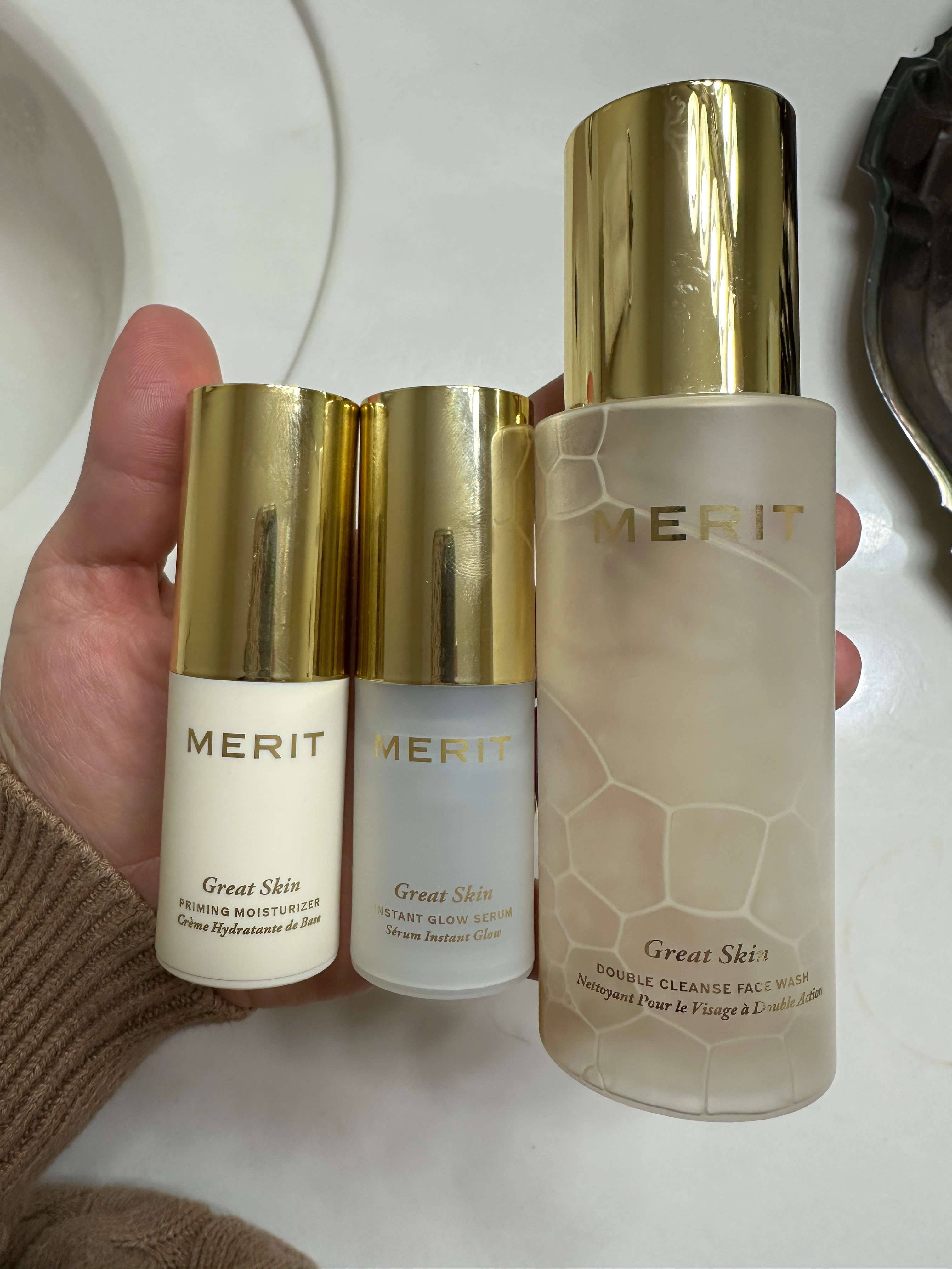 Skin. care items that merit sent me. The moisturizer is good, the face ewash is good but $$, the glow serum is worth every penny and I will be buying again. 

 #LTKBeauty