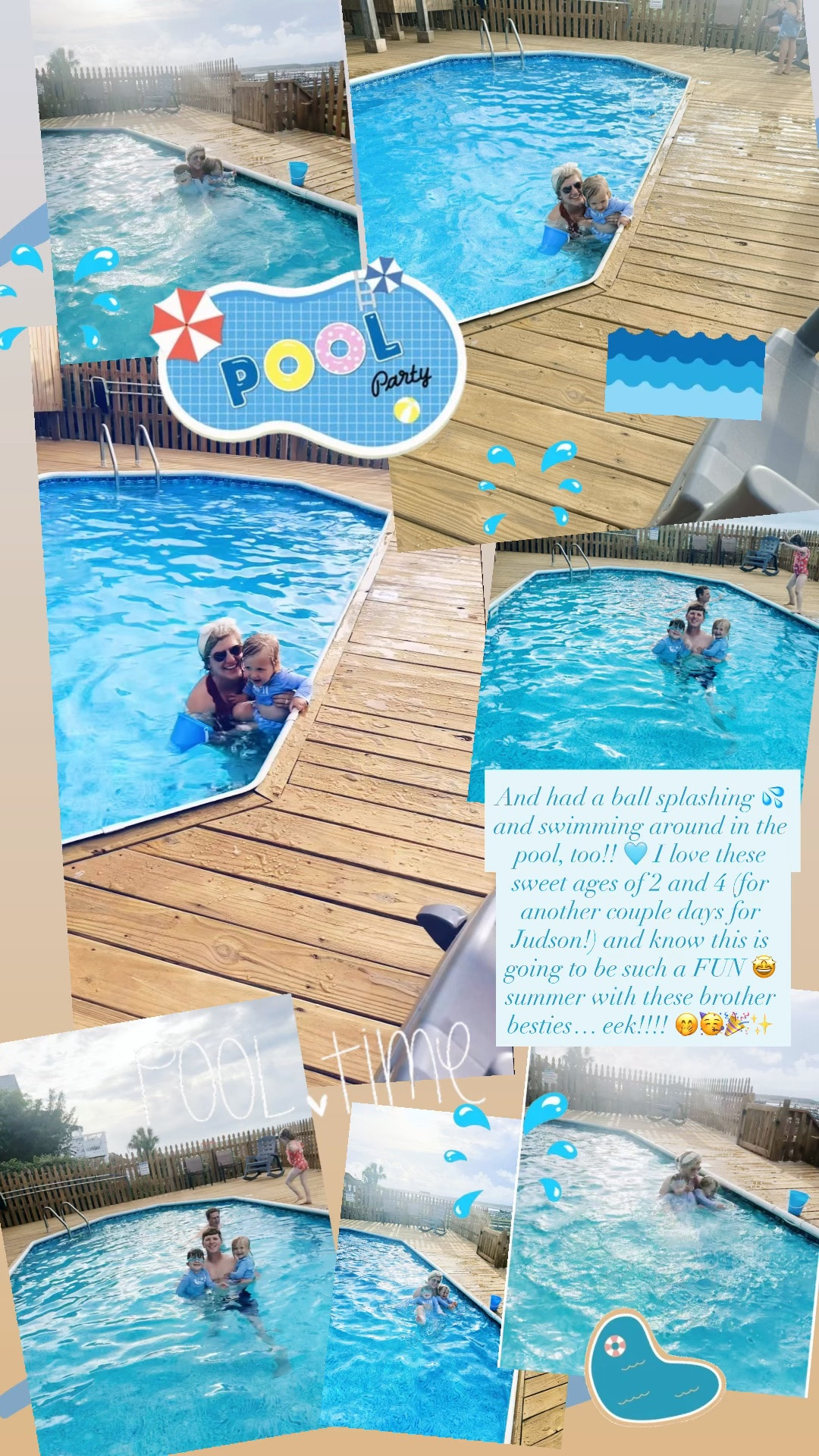 And had a ball splashing 💦 and swimming around in the pool, too!! 🩵 I love these sweet ages of 2 and 4 (for another couple days for Judson!) and know this is going to be such a FUN 🤩 summer with these brother besties… eek!!!! 🤭🥳🎉✨
