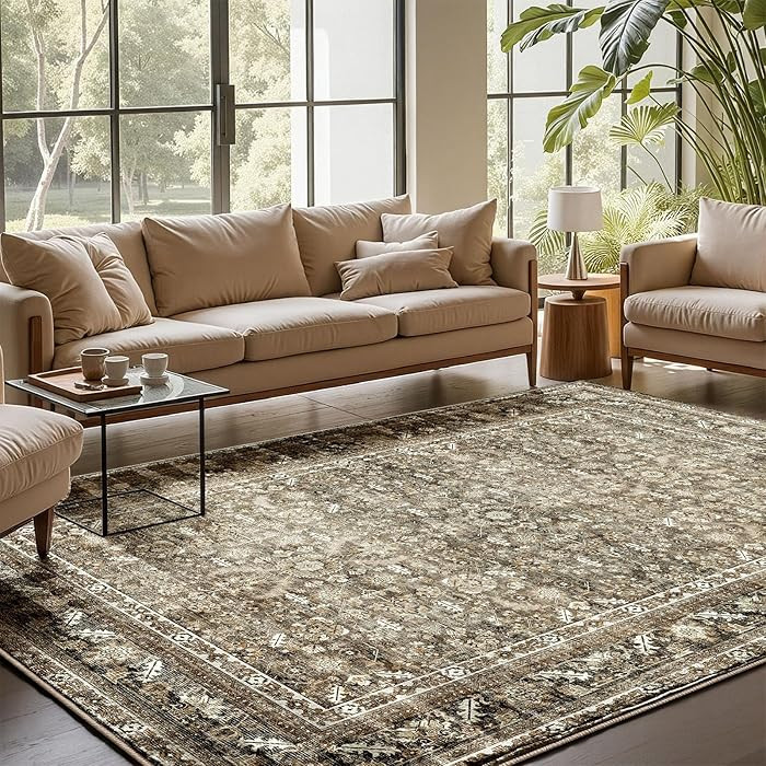 OPPODREAM Vintage Brown Area Rugs 8x10, 8 x 10 Retro Washable Rug Non Slip, Low-Pile Faux Wool Ca... | Amazon (CA)