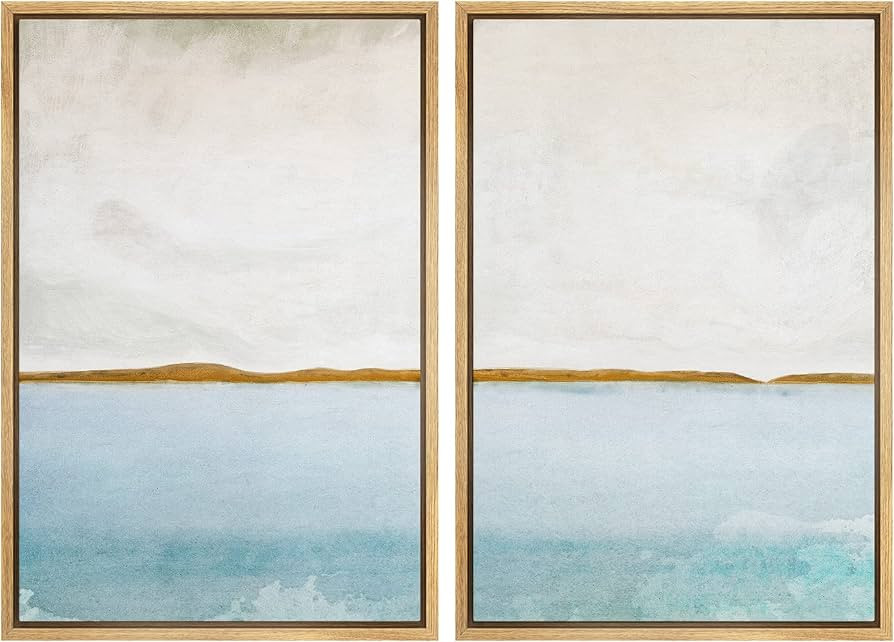 SIGNWIN Framed Canvas Print Wall Art Set Gold Blue Ocean Sea Beach Landscape Nature Wilderness Il... | Amazon (US)