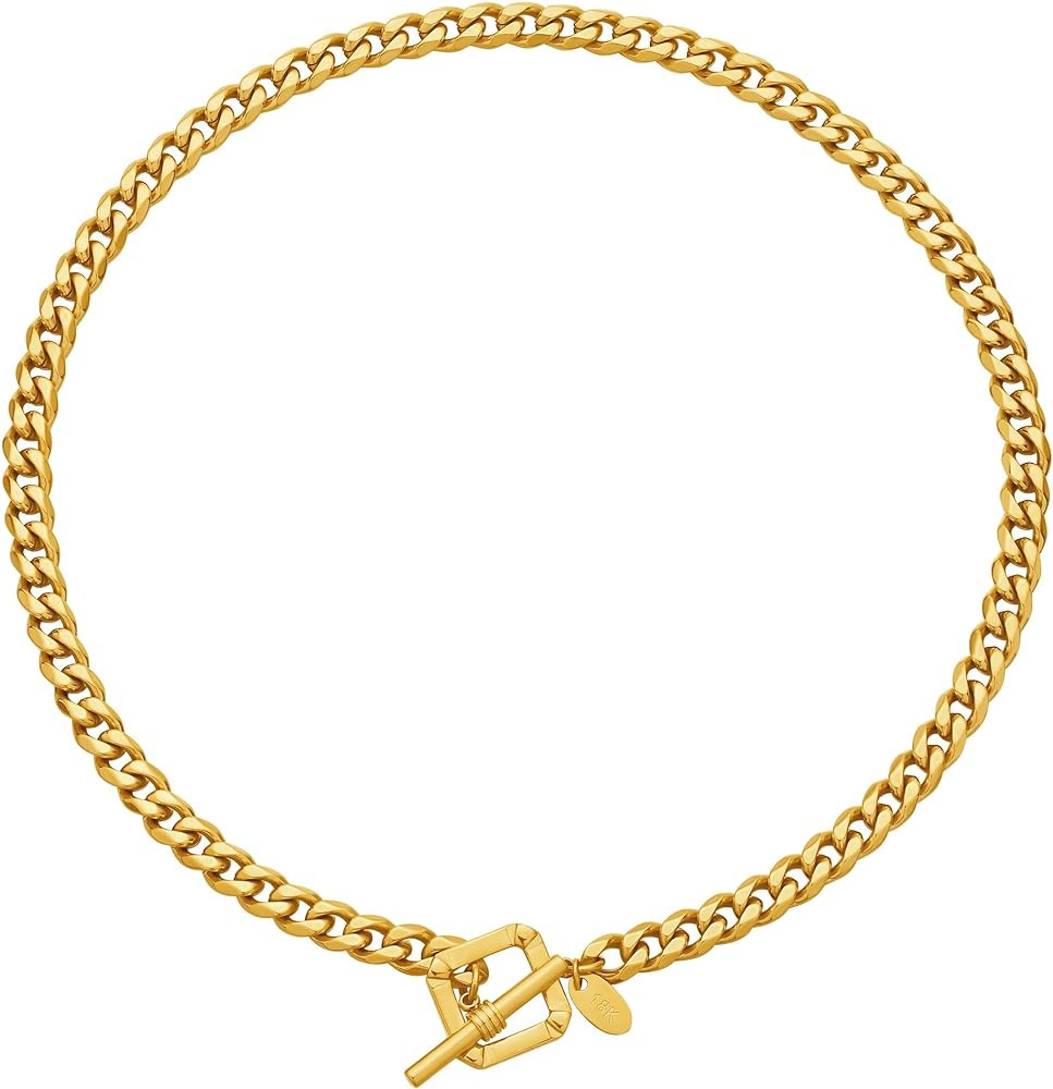 Womens 18K Real Gold Plated Initial Necklace Choker with Double D Letter, 6mm 316L Stainless Stee... | Amazon (US)