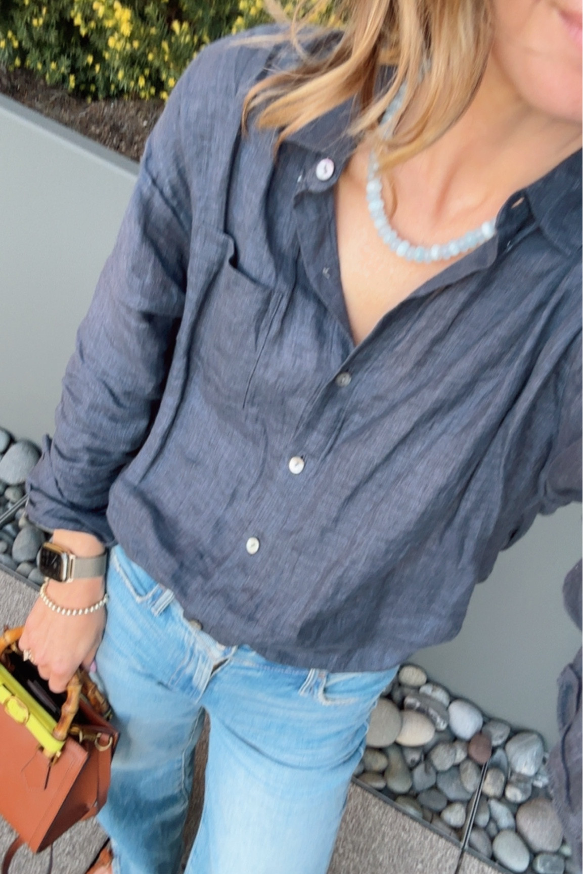 Navy linen shirt  perfect for spring and summer layering