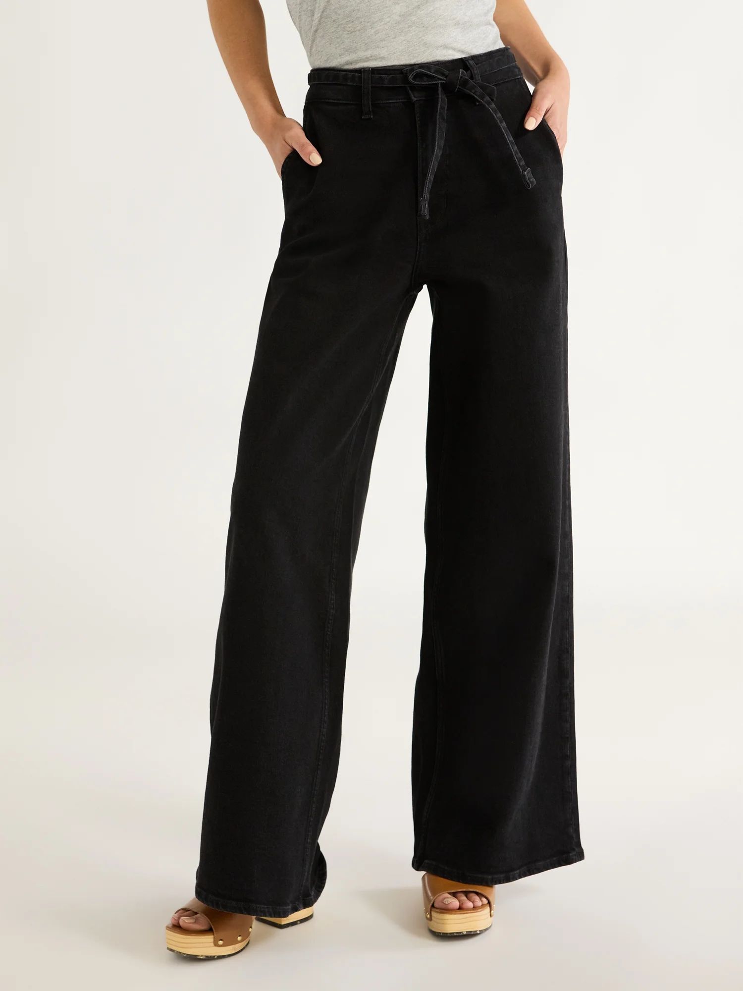 Free Assembly Women Mid Rise Belted Wide Leg Trouser Jean | Walmart (US)