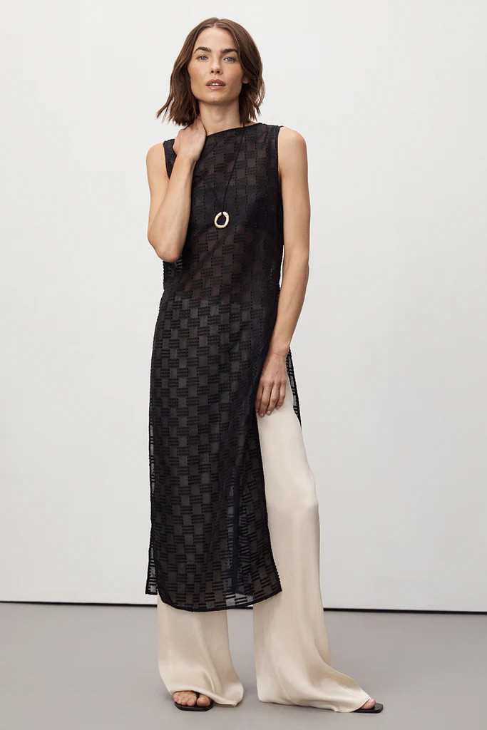 ELBA BLACK SHEER TUNIC TOP | DISSH