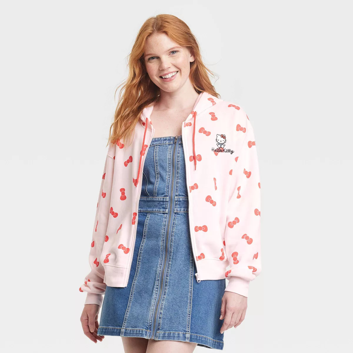 Women's Sanrio Hello Kitty Bow Zip-Up Graphic Hoodie - Pink | Target